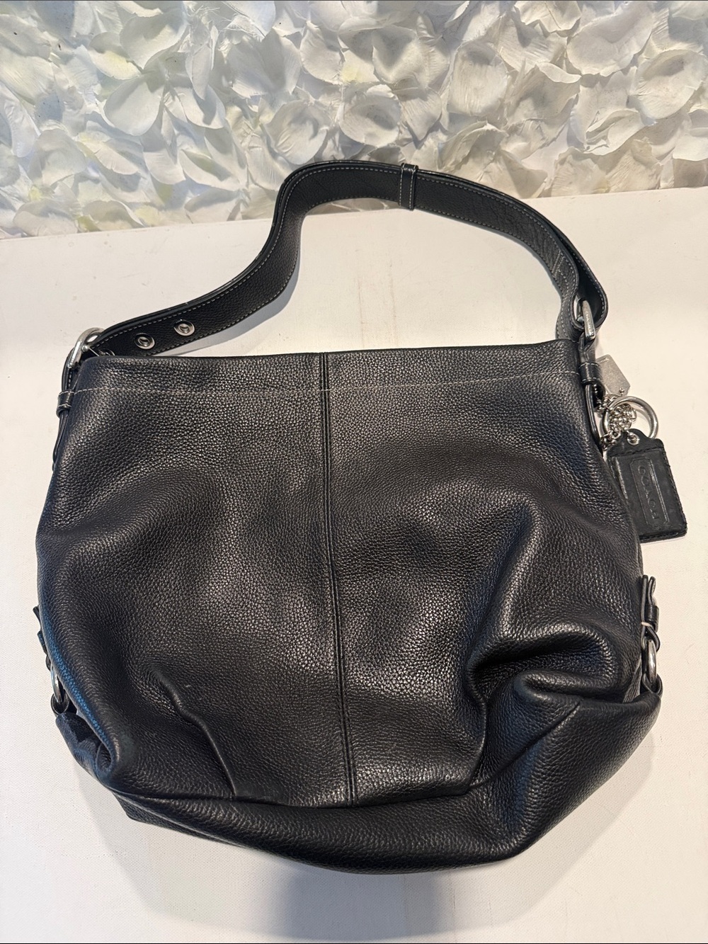 Coach Black Pebbled Leather Hobo Shoulder Bag with Charm